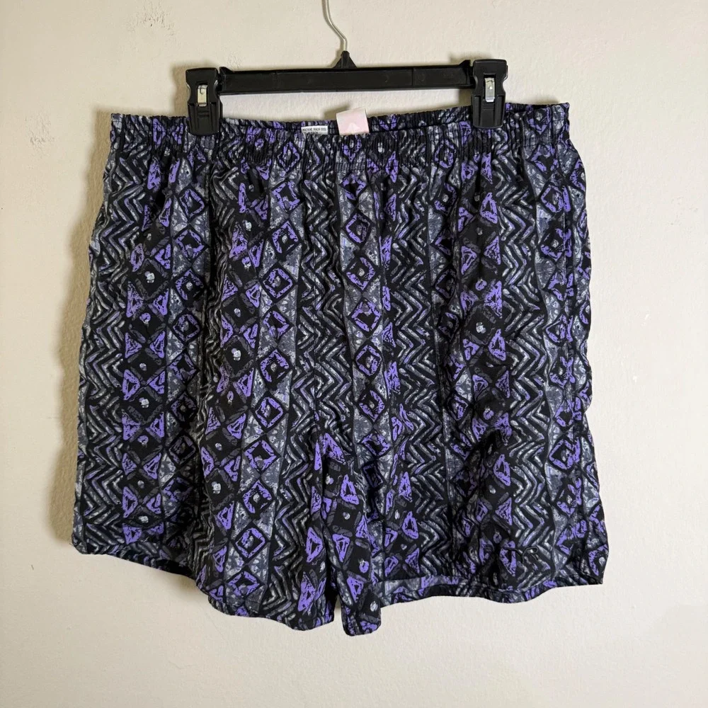 Vintage TYR Mens Purple Geometric Tribal Print Swim Trunks Lined Large 90s Retro